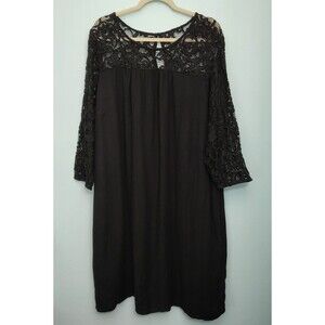 NWT OLD NAVY Dress Womens 3X Plus Size Black Lace Keyhole Back 3/4 Sleeve Shift